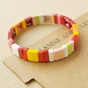 NEW Roxanne Assoulin Gold Rainbow Brite Enamel Stretch Bracelet